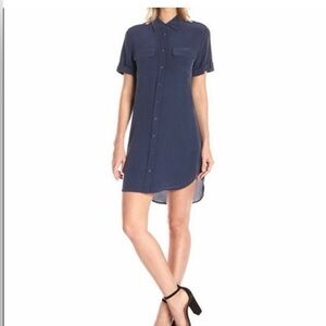 Equipment Navy Blue 100% Silk Collared Shirt Dress Button Down Lightweight Sz SP